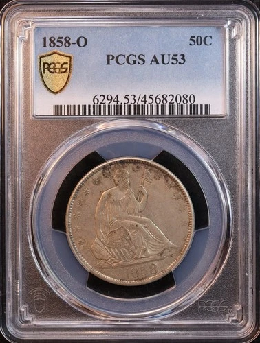1858-O Seated Liberty Silver Half Dollar - PCGS AU53! Splendid Choice Original!