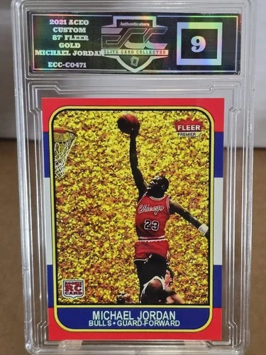 CUSTOM ART CARD -'87 Fleer Michael Jordan RC GOLD ECC/PSA 9