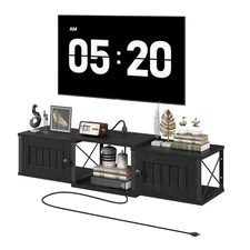 MAHANCRIS Farmhouse Floating TV Stand with Power Outlet, Wall Mounted Enterta...