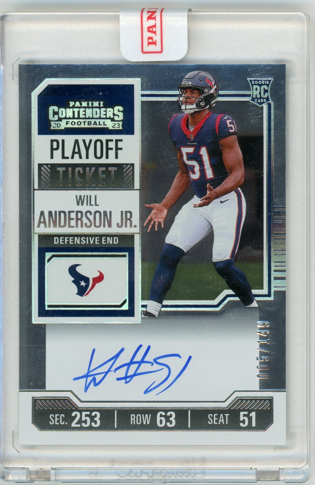 Will Anderson Jr Rookie 2023 Panini Contenders Playoff Ticket Auto /149 Texans