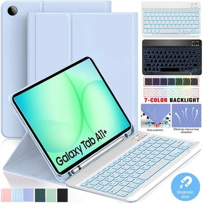 Für Samsung Galaxy Tab A11+ A9+ 5G 11 Zoll QWERTZ Tastatur Hülle mit Beleuchtete