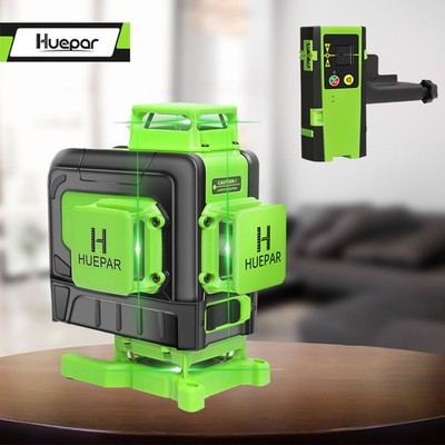 Huepar 4x360 Green Beam Cross Line Self-levelingTiling Floor Laser Tool+Receiver