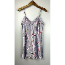 Vintage 90s Victorias Secret Floral Satin Lace Trim Slip Dress M Purple Lilac