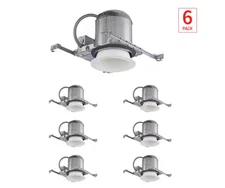 E26-Base 6" Aluminum White Baffle Recessed Can Light New Const (6pk)