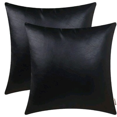 Brawarm Faux Leather Black Throw Pillow Covers 2 Zip Closure 18x18