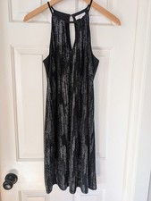 Candie’s Black Metallic Cocktail Shimmer Dress Small Sleeveless Keyhole Neck