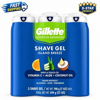 Gillette Sensitive Advanced Shave Gel Island Breeze 7 oz - 3 Pack