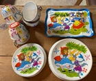 Vtg 1960's Little Red Riding Hood Ohio Art Tin Metal Tea Party Set Plates Cups +