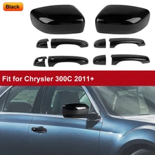 GLOSS BLACK DOOR HANDLE TOP MIRROR CAPS TRIM COVER SET FOR CHRYSLER 300C 2011-23