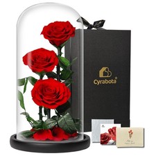 Forever Roses in Glass Dome,12.3 Inch Preserved Real Roses Gift, Long Lasting...