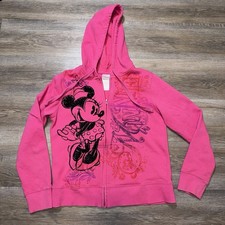 Disney Hoodie Sweatshirt Womens Large 11/13 Pink Pullover Minnie Mouse Graphic