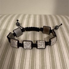 Black Adjustable Cord Bracelet with Square Wh...