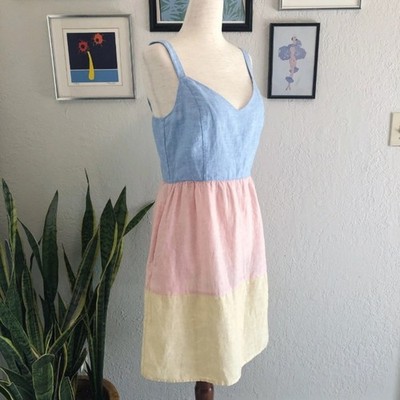 Cynthia Rowley Pastel Block Linen Mini Dress   Blue Pink Yellow