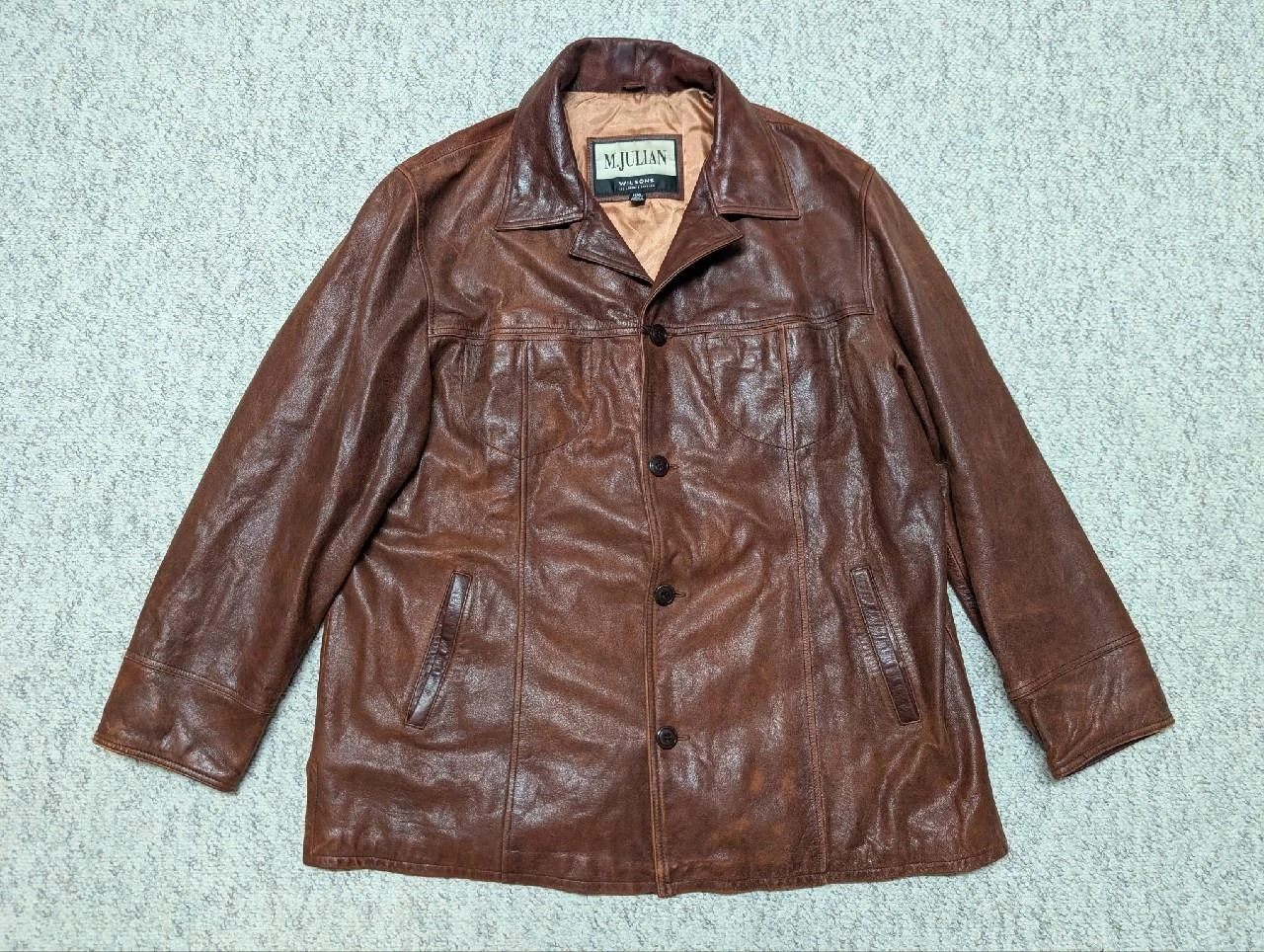 1990s vintage WILSONS leather coat 2XL brown PATINA broke-in Y2K distressed - product detail image 1
