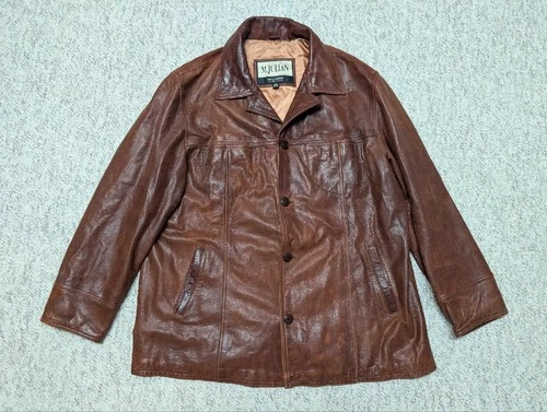 1990s vintage WILSONS leather coat 2XL brown PATINA broke-in Y2K distressed video thumbnail