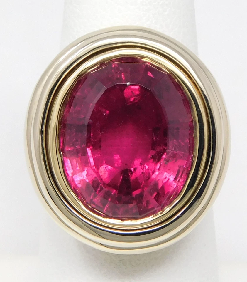Anillo Banda Turmalina Rosa "Caliente" Oro 14 kt Pesado 22,5 gr Talla 6 3/4 B6647 Foto 2 de 4