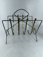Vintage MCM Magazine Record Rack Holder Metal w Handle Retro Mid Century Modern