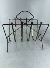 Vintage MCM Magazine Record Rack Holder Metal w Handle Retro Mid Century Modern