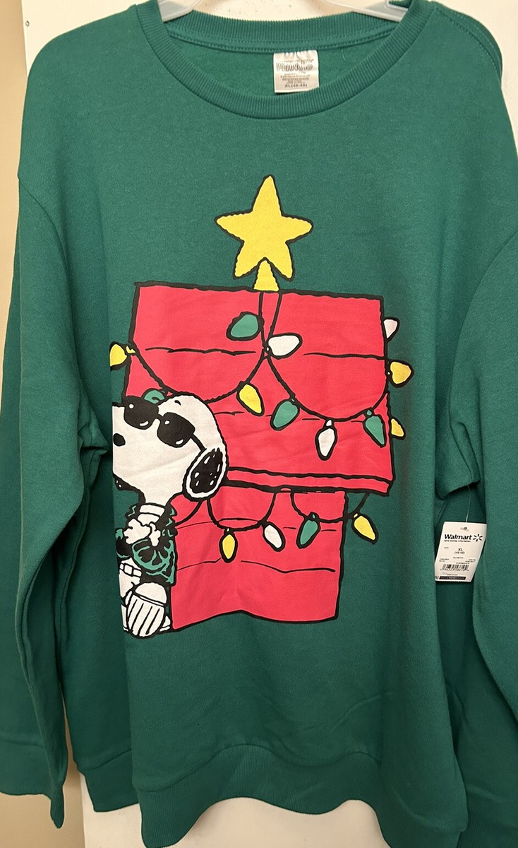 Peanuts Snoopy Christmas Lights Dog House Crewneck Sweatshirt Sz X