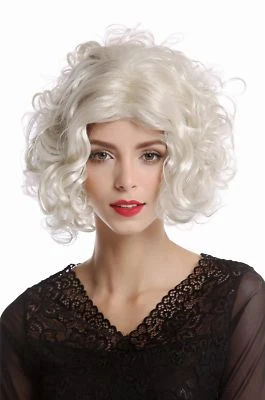 Perücke Damen Karneval Diva Hollywood kurz lockig Mittelscheitel platin blond
