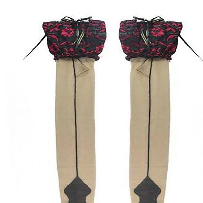 Medias para mujer pantimedias transparentes hasta el muslo de encaje para dama Foto 3 de 4