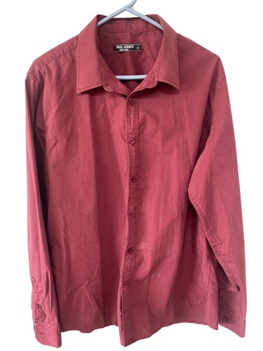 Paul Jones Mens Long-Sleeve Button-Up Shirt XL Cotton Blend Red Casual - 第 1/4 張圖片
