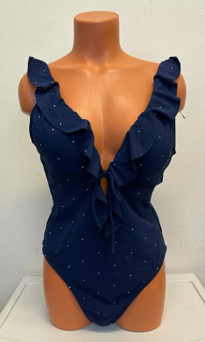 Robin Piccone Women s Plunge Neckline Pin Dot One Piece Swimsuit
