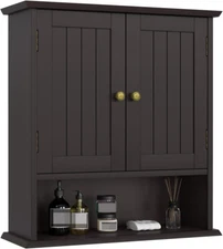 Bathroom Wall Cabinet, over the Toilet Storage Cabinet with 2 Doors and Adjustab