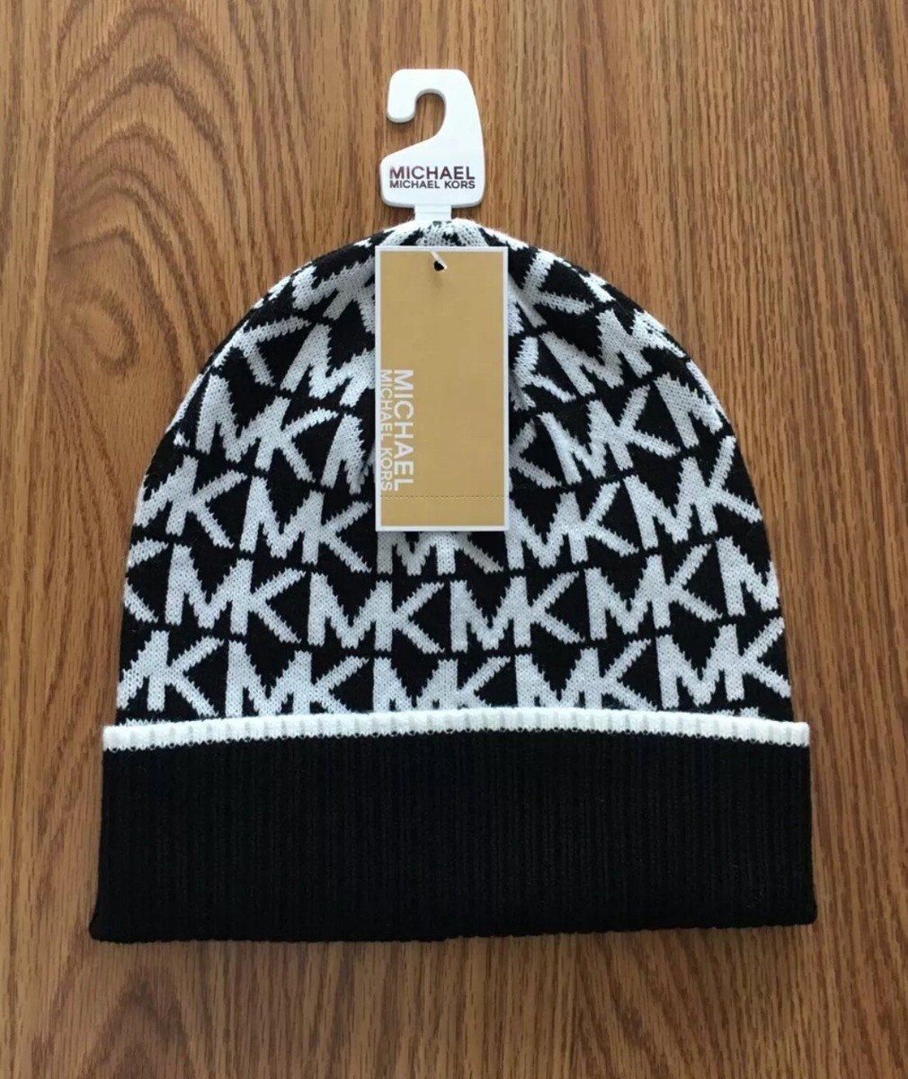 Michael Kors Women`s Bordered MK Logo Cuff Beanie HAT Black & white NWT Michael Kors | Accessories | Michaelkors Womens Bordered Mk  main image 2
