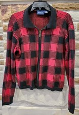 Lizsport Vintage Lumberjack Plaid Sweater zip up By Liz Claiborne Medium Red Blk