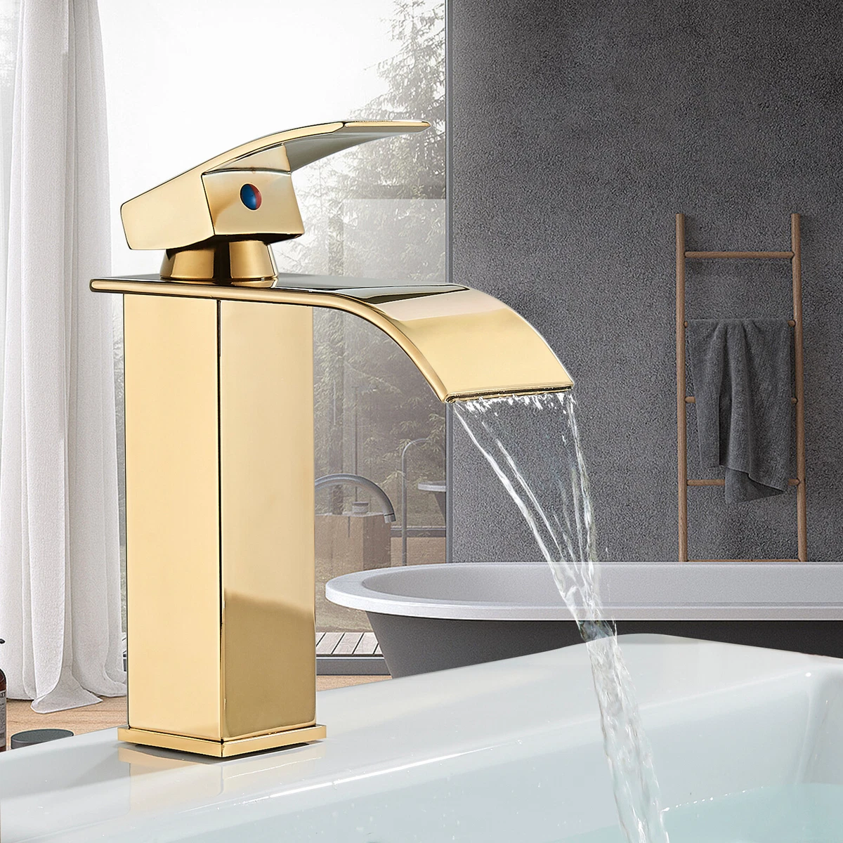 Miscelatore Monocomando Per Lavabo A Cascata Oro Spazzolato - Thilia - Foto 5