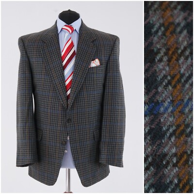 Mens Tweed Jacket 42S US Size EDLER VON F Plaid Grey Wool Blazer Sport Coat