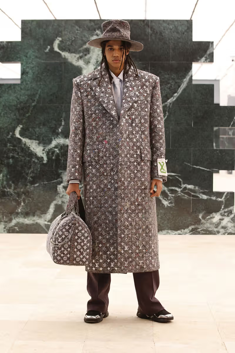 Louis Vuitton Virgil Abloh Silver Monogram Felt XL SB Coat Grey