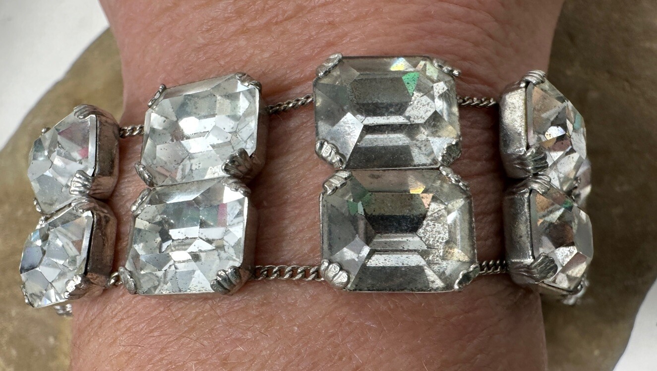 Vintage  Sparkly Rectangular Rhinestone Double Ro… - image 5