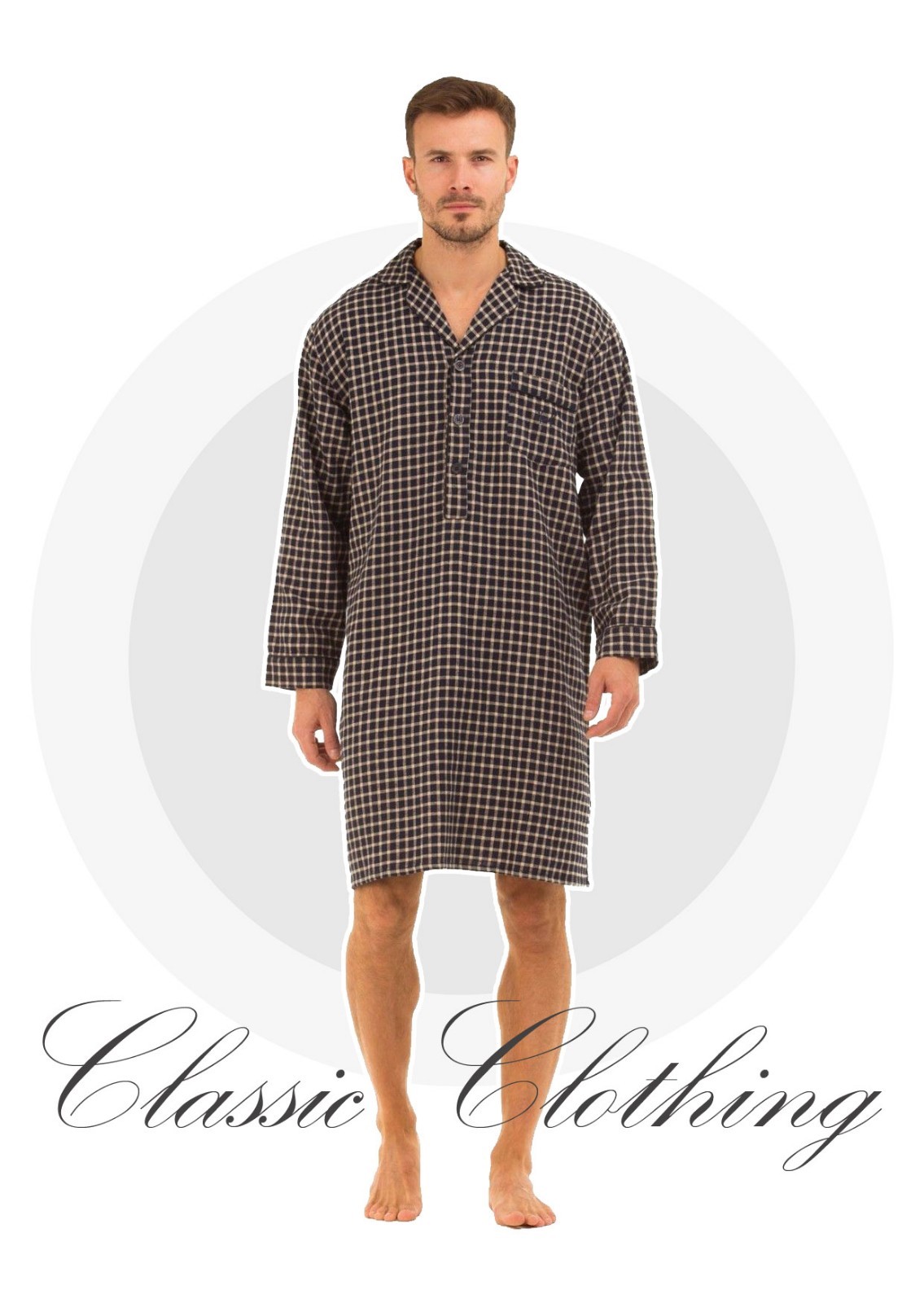 100percent Cotton Mans Long Sleeve Nightshirt Pure Brushed By Haigman White,Beige,Navy image 4