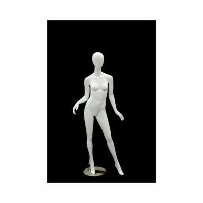 AMERICAN DRESS FORMS Female Adult Fiberglass Egg Head Glossy White Fashion Mannequin with Base