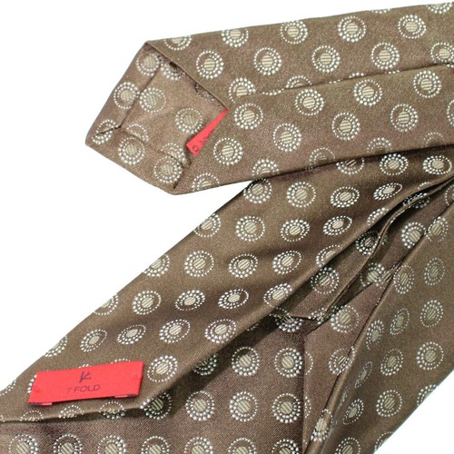 New ISAIA Sevenfold Tie Taupe Polka Dots Sartorial Silk Necktie 190893 - Picture 3 of 3