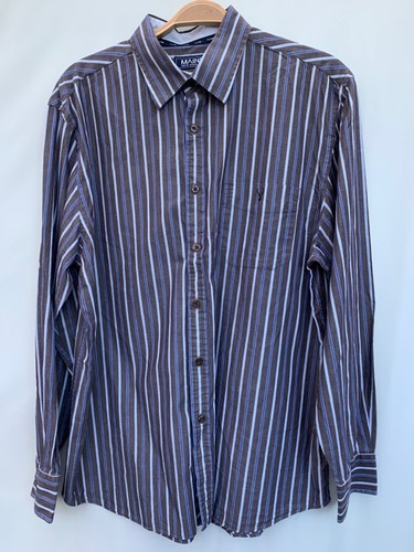 Maine Men's Brown Blue Striped Shirt Size L 17" Collar