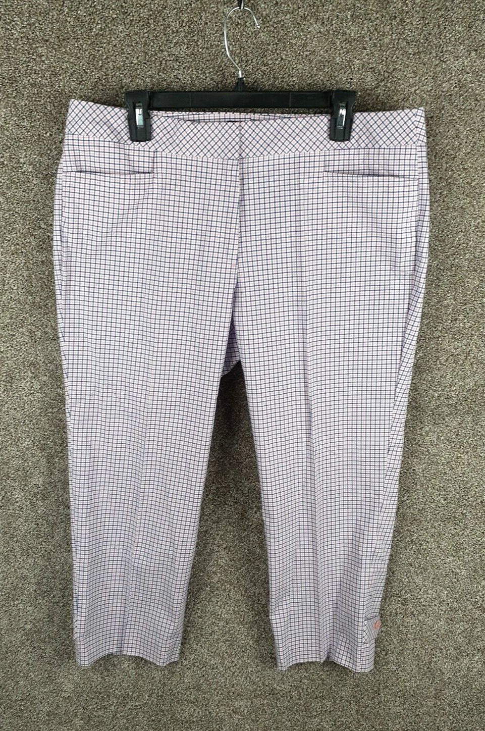 Talbots Signature Check Pattern Crop Capri Pant Womens 14 Pink Blue Mid Rise