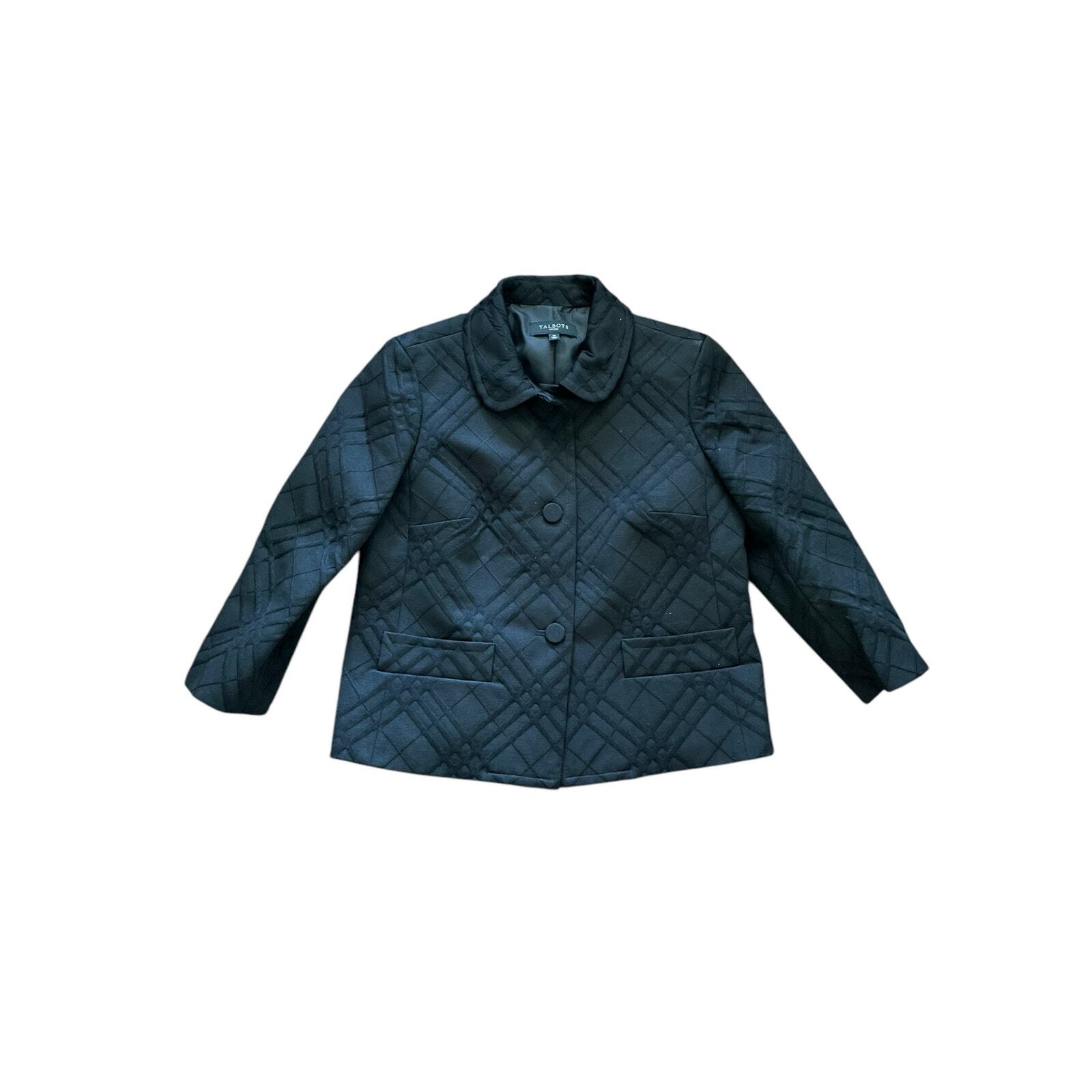 Talbots Textured Patterned Black Velvet Button Up… - image 1