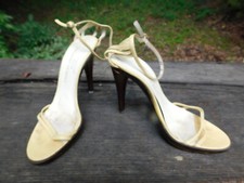 Vintage MCM Charles Jourdan 4" Copper High Heels Beige Slingbacks 6 1/2 B Shoes