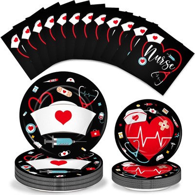 200 Pcs Graduation Nurse Party Decorations Doctor Nurse Week Party Plates Inc...