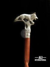 Designer Brass Fox Head Handle Victorian Spiral Wooden Walking Stick Cane Gift