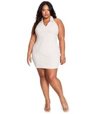 BAR III Trendy Plus Size Terry Halter Mini Dress, Naturally Nude, 3X