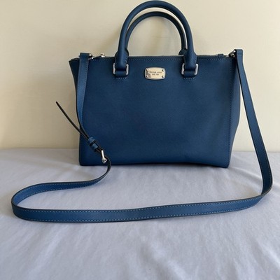 Michael Kors Kellen Medium Heritage Blue Leather Satchel w/Adjustable CB Strap