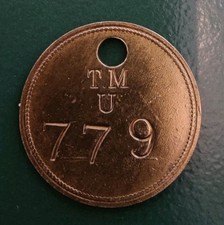 Thurcroft Main Colliery Pit Check /Tally Marked T.M U 779 & R.V. Co T.M on back