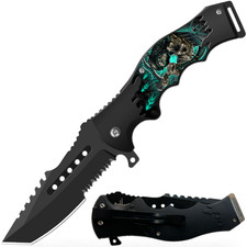 8.5" Grim Reaper Spring Assist Folding Pocket Knife Tanto Part Serrated Handle