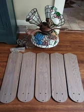 Beautiful Harbor Breeze Tiffany Style Ceiling Light, 3 Light Shades W/5 Blades