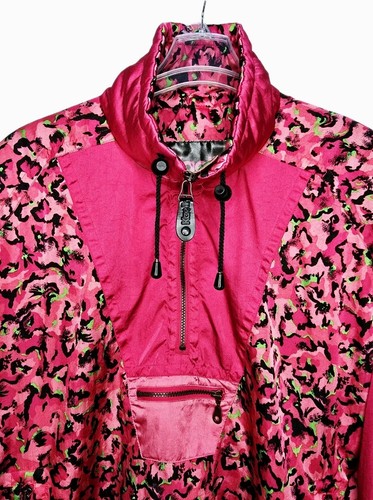 Vintage 80er Kaelin Ski Anorak Jacke Neon Pink Schwarz Abstrakt Splatter L/XL 10 - Bild 2 von 20