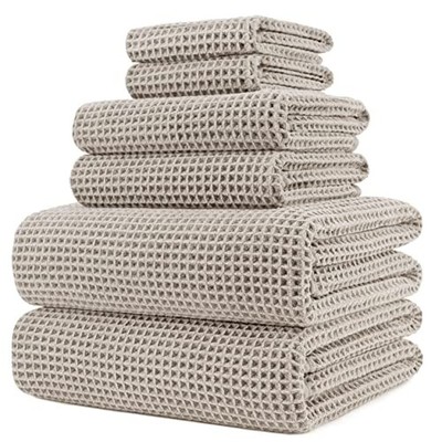 430 GSM Microfiber Quick Dry Lint Free Oversize Bath Towel Set, 6 Piece Beige